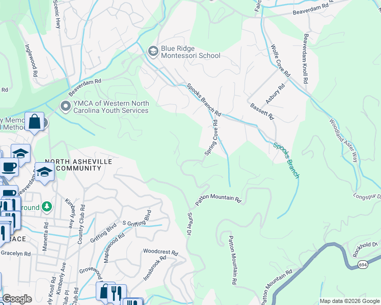map of restaurants, bars, coffee shops, grocery stores, and more near 84 Grove Park in Asheville
