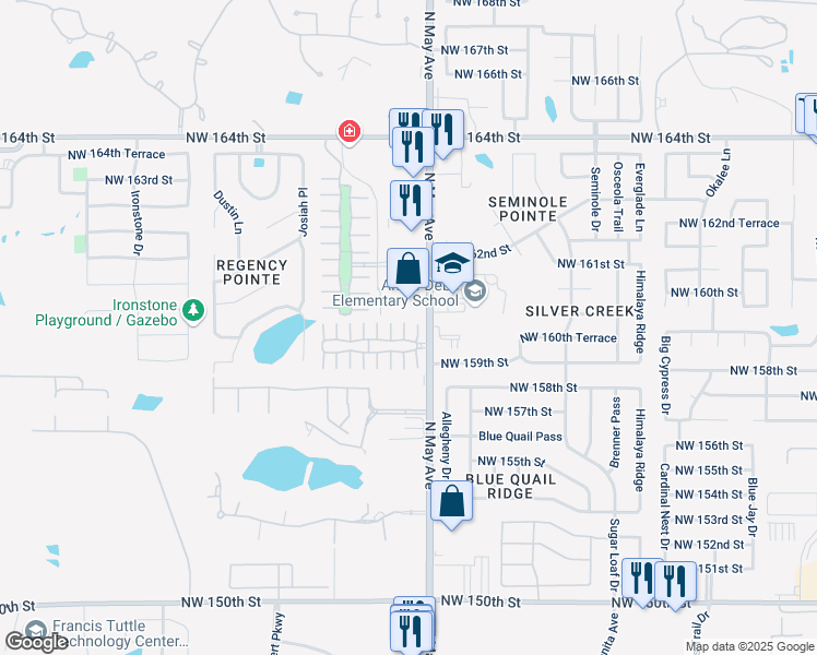 map of restaurants, bars, coffee shops, grocery stores, and more near 2915 Northwest 160th Street in Edmond