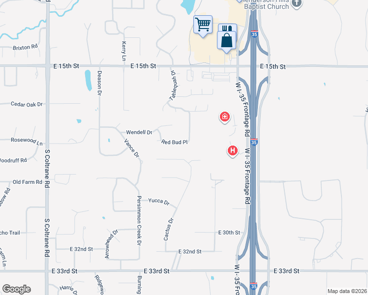 map of restaurants, bars, coffee shops, grocery stores, and more near 4306 Red Bud Place in Edmond