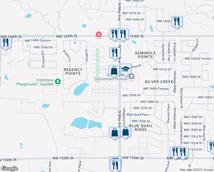 map of restaurants, bars, coffee shops, grocery stores, and more near 2939 Northwest 160th Street in Edmond