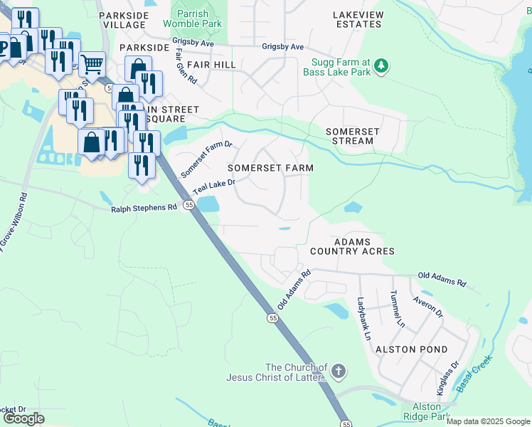 map of restaurants, bars, coffee shops, grocery stores, and more near 437 Hidden Cellars Drive in Holly Springs