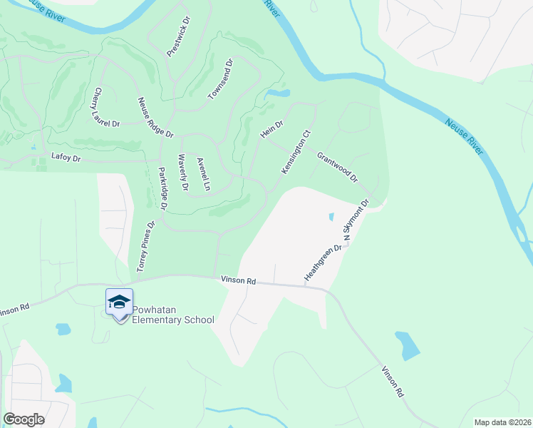 map of restaurants, bars, coffee shops, grocery stores, and more near 1108 Neuse Ridge Drive in Clayton