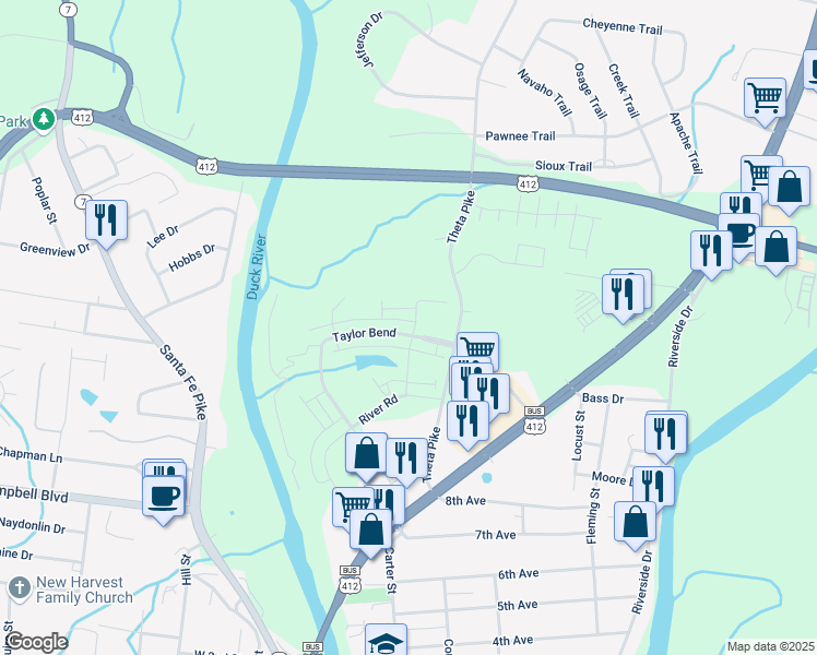 map of restaurants, bars, coffee shops, grocery stores, and more near 617 Taylor Bend in Columbia