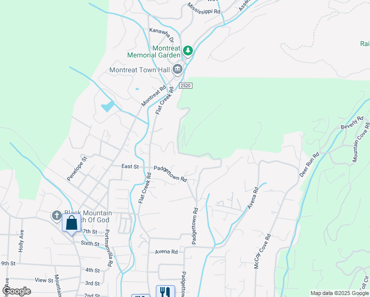 map of restaurants, bars, coffee shops, grocery stores, and more near 99999 Spring Lane in Black Mountain
