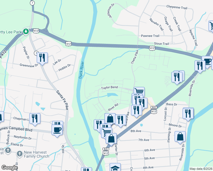 map of restaurants, bars, coffee shops, grocery stores, and more near 676 Taylor Bend in Columbia