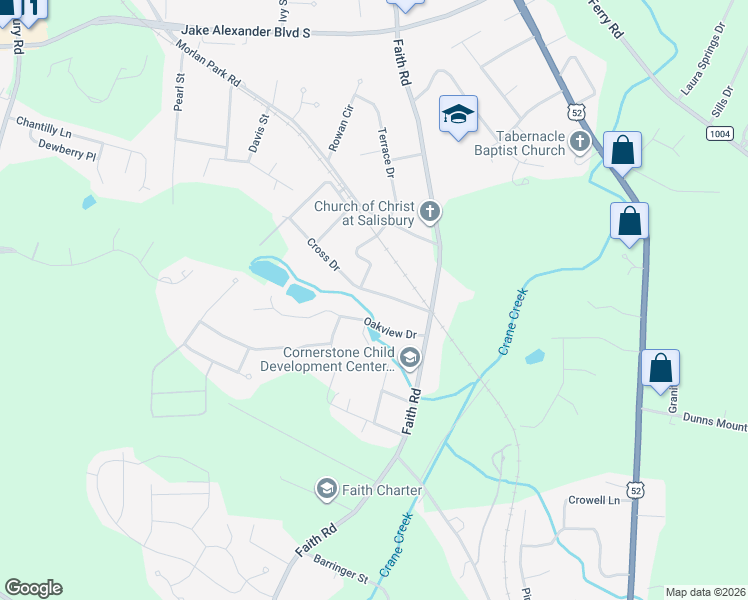 map of restaurants, bars, coffee shops, grocery stores, and more near 437 Mirror Lake Road in Salisbury