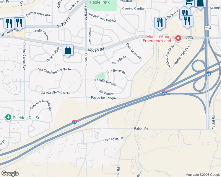 map of restaurants, bars, coffee shops, grocery stores, and more near 2986 Corte Ojo De Agua in Santa Fe