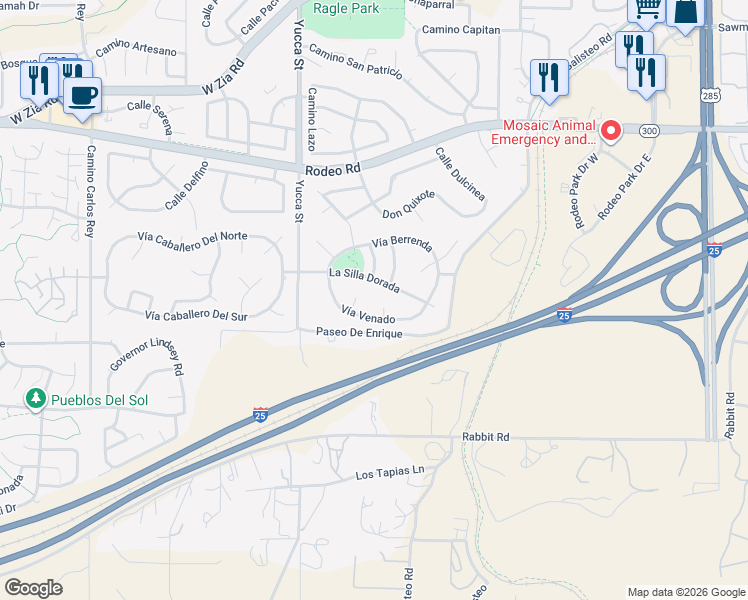 map of restaurants, bars, coffee shops, grocery stores, and more near 2986 Corte Ojo De Agua in Santa Fe