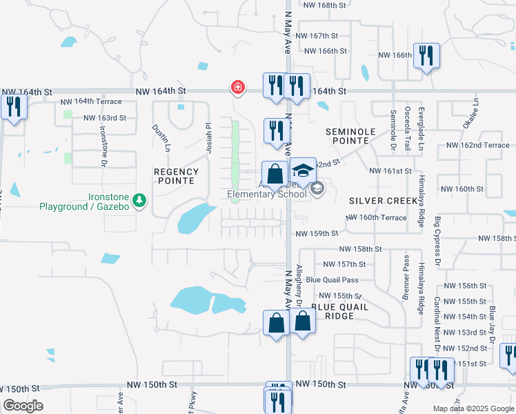 map of restaurants, bars, coffee shops, grocery stores, and more near 2941 Northwest 160th Street in Edmond