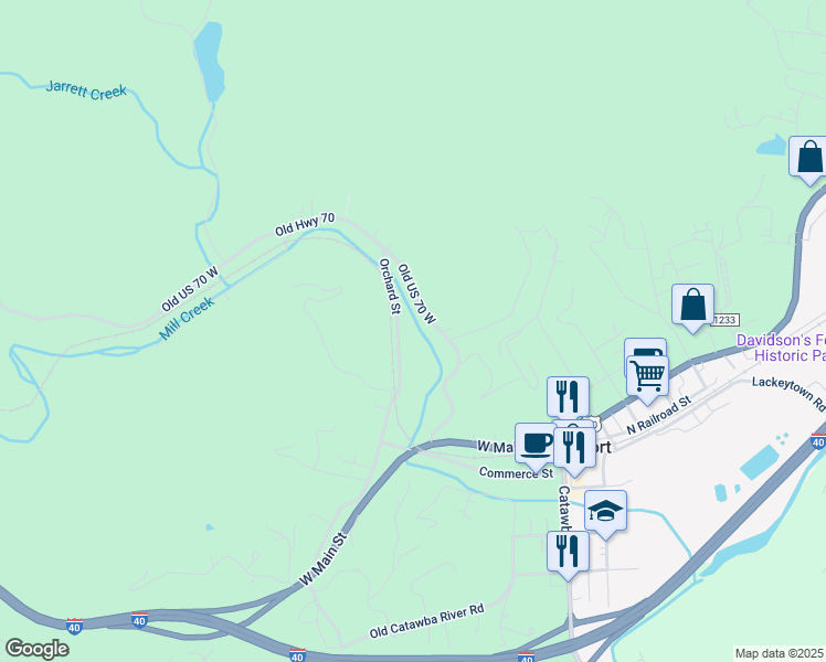 map of restaurants, bars, coffee shops, grocery stores, and more near 576 Orchard Street in Old Fort