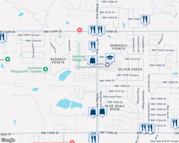 map of restaurants, bars, coffee shops, grocery stores, and more near 2939 Northwest 160th Street in Edmond