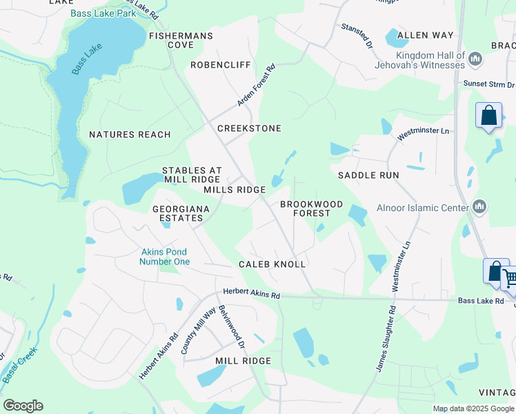 map of restaurants, bars, coffee shops, grocery stores, and more near 1340 Bass Lake Road in Holly Springs