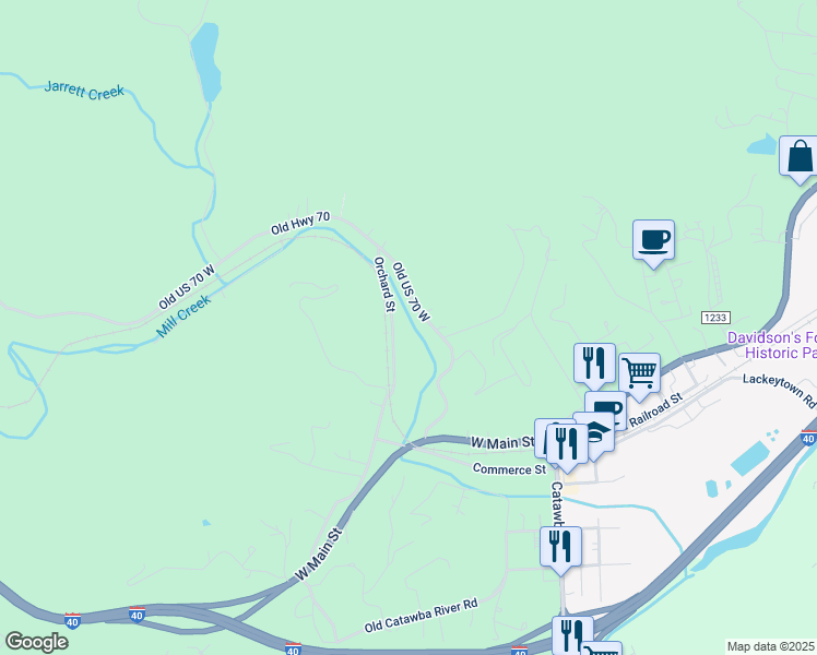 map of restaurants, bars, coffee shops, grocery stores, and more near 576 Orchard Street in Old Fort