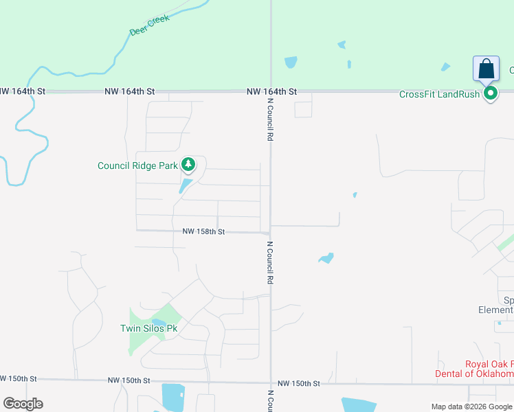 map of restaurants, bars, coffee shops, grocery stores, and more near 8009 Northwest 159th Street in Edmond