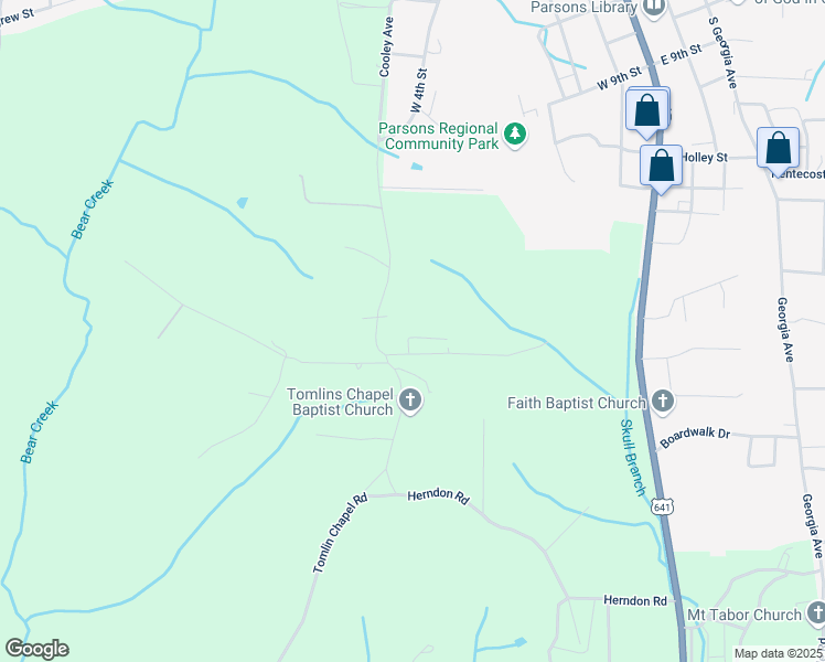 map of restaurants, bars, coffee shops, grocery stores, and more near 59 Price Lane in Parsons