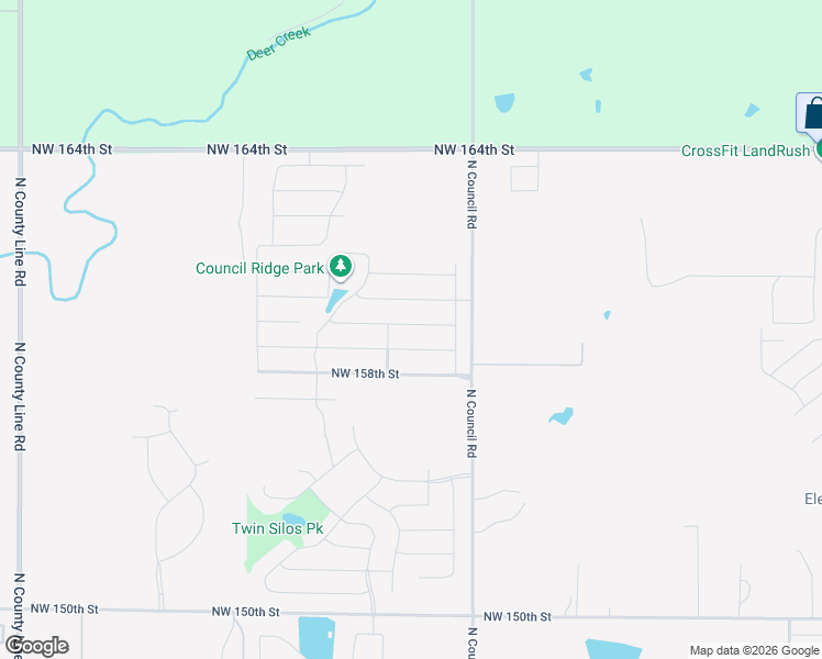 map of restaurants, bars, coffee shops, grocery stores, and more near 8117 Northwest 159th Street in Edmond