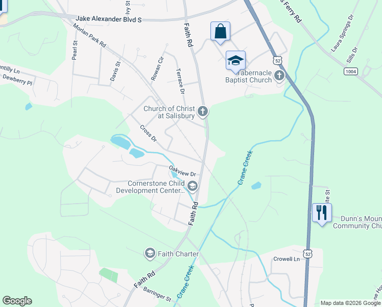 map of restaurants, bars, coffee shops, grocery stores, and more near 418 Mirror Lake Road in Salisbury
