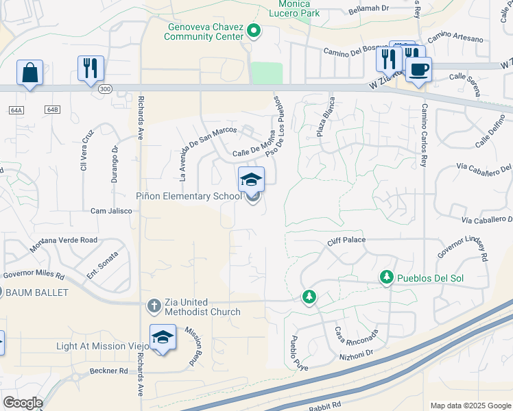 map of restaurants, bars, coffee shops, grocery stores, and more near 2921 Camino de Los Caballos in Santa Fe
