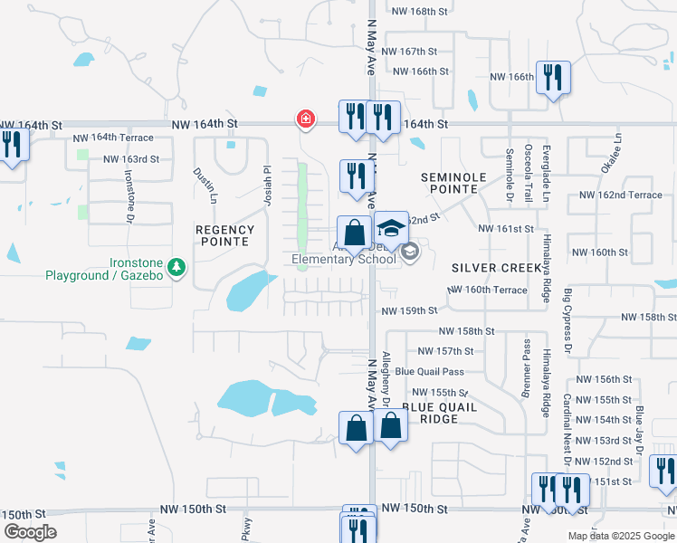 map of restaurants, bars, coffee shops, grocery stores, and more near 2939 Northwest 160th Street in Edmond