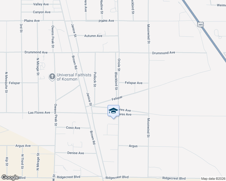 map of restaurants, bars, coffee shops, grocery stores, and more near 637 Oriole Street in Inyokern