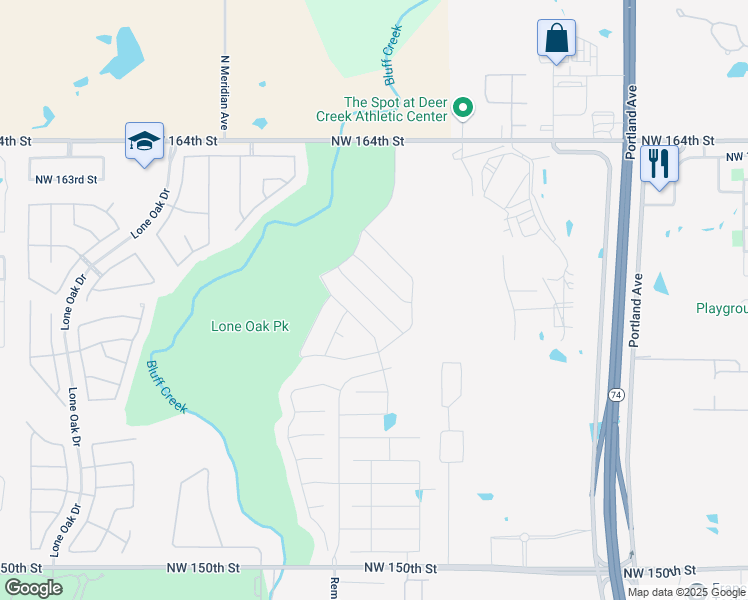map of restaurants, bars, coffee shops, grocery stores, and more near 4129 Northwest 155th Street in Oklahoma City