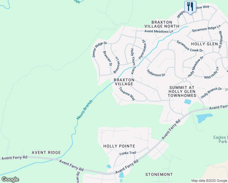 map of restaurants, bars, coffee shops, grocery stores, and more near 224 Talley Ridge Drive in Holly Springs