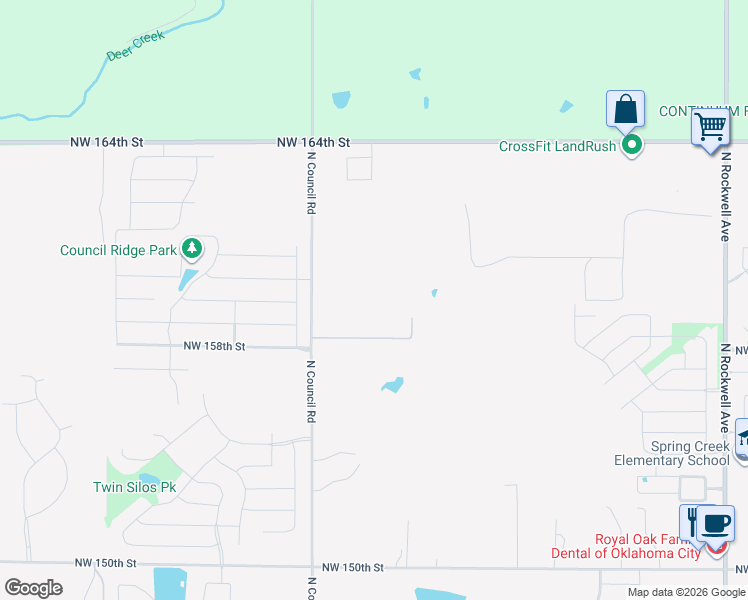 map of restaurants, bars, coffee shops, grocery stores, and more near 15908 North Council Road in Edmond