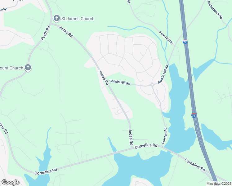 map of restaurants, bars, coffee shops, grocery stores, and more near Judas Road in Mooresville