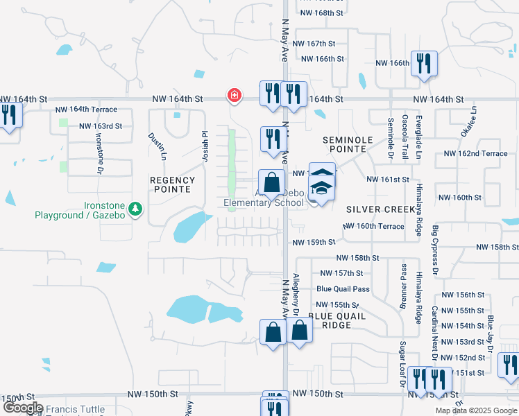 map of restaurants, bars, coffee shops, grocery stores, and more near 16204 Muirfield Place in Edmond