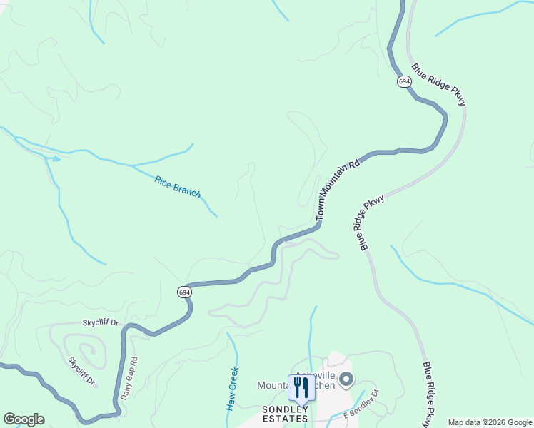 map of restaurants, bars, coffee shops, grocery stores, and more near 21 Peach Knob Drive in Asheville