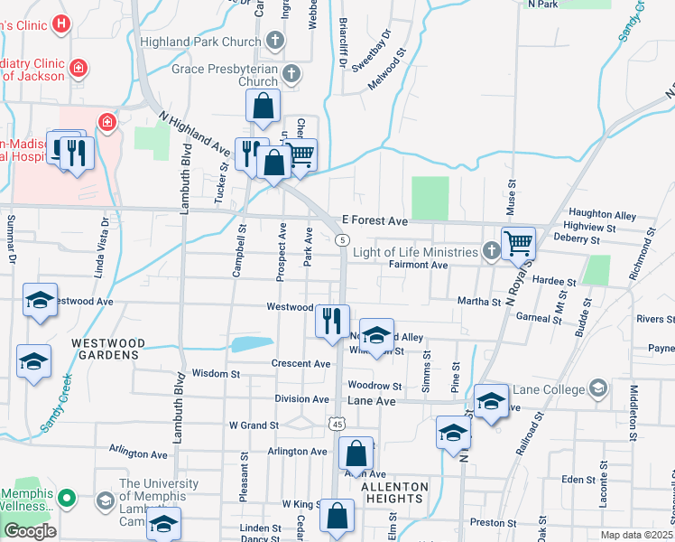 map of restaurants, bars, coffee shops, grocery stores, and more near 118 Roland Avenue in Jackson