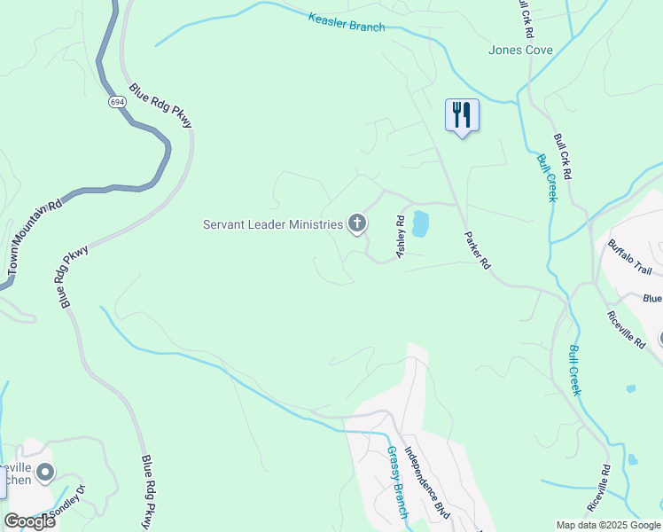map of restaurants, bars, coffee shops, grocery stores, and more near 71 Mark Twain Road in Asheville