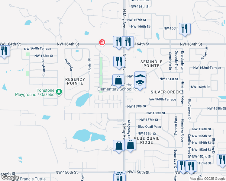map of restaurants, bars, coffee shops, grocery stores, and more near 16206 Muirfield Place in Edmond