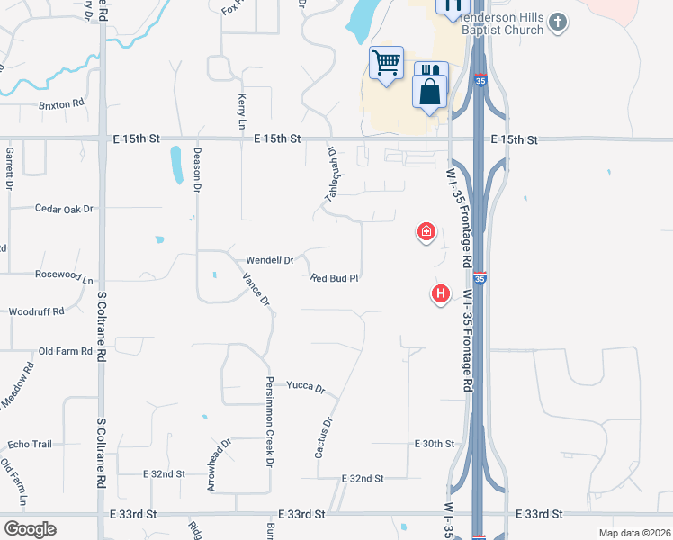 map of restaurants, bars, coffee shops, grocery stores, and more near 4306 Red Bud Place in Edmond