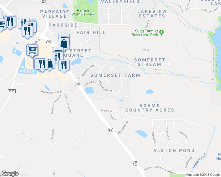 map of restaurants, bars, coffee shops, grocery stores, and more near 420 Hidden Cellars Drive in Holly Springs