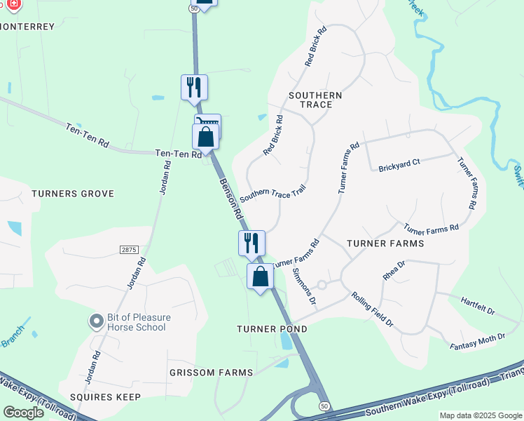 map of restaurants, bars, coffee shops, grocery stores, and more near 1000 Red Brick Road in Garner