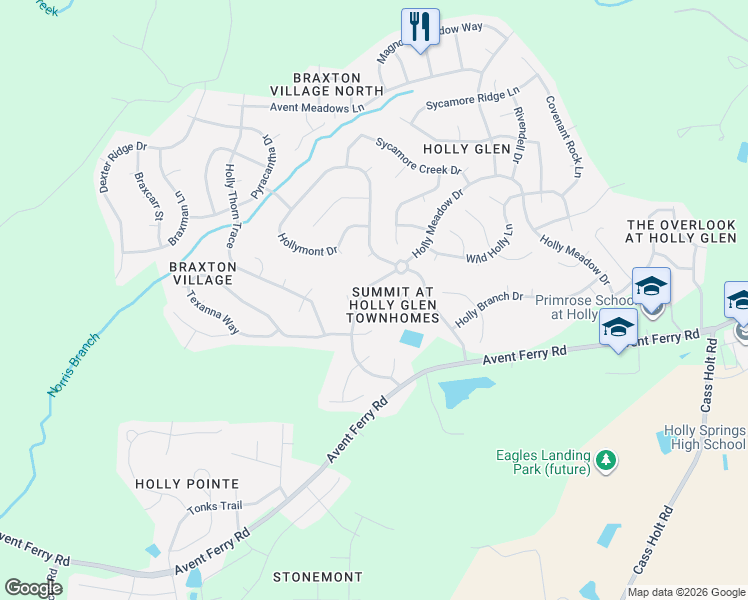 map of restaurants, bars, coffee shops, grocery stores, and more near 932 Holly Meadow Drive in Holly Springs