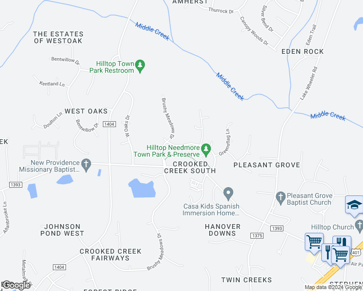 map of restaurants, bars, coffee shops, grocery stores, and more near 4724 Shady Greens Drive in Fuquay Varina