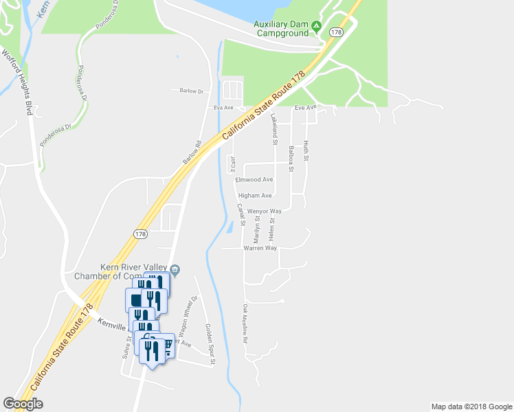 map of restaurants, bars, coffee shops, grocery stores, and more near 3017 Wenyor Way in Lake Isabella