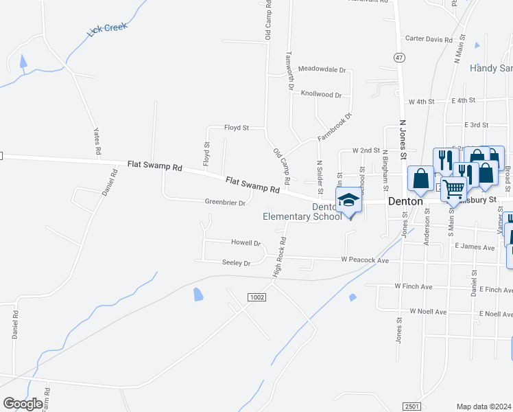 map of restaurants, bars, coffee shops, grocery stores, and more near 500 Greenbrier Drive in Denton