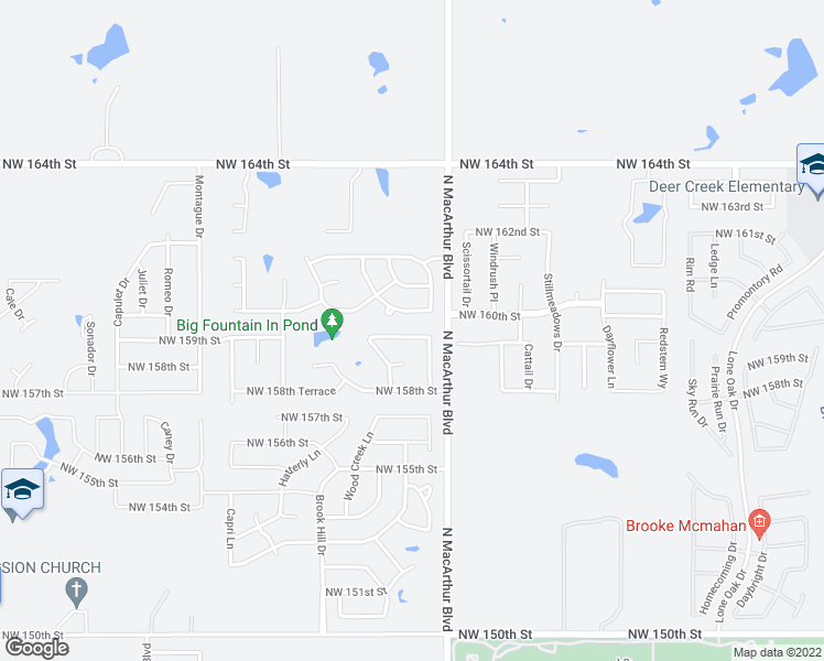 map of restaurants, bars, coffee shops, grocery stores, and more near 5917 Northwest 159th Street in Edmond