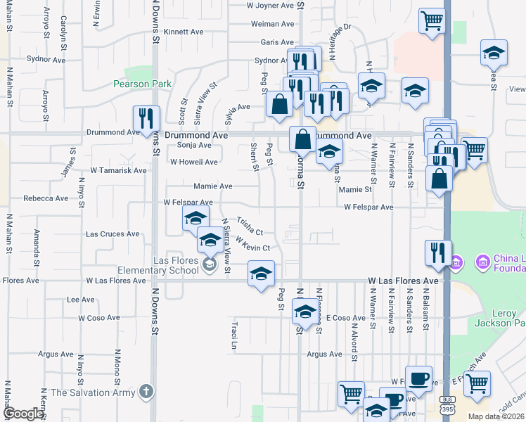 map of restaurants, bars, coffee shops, grocery stores, and more near 712 Sherri Street in Ridgecrest