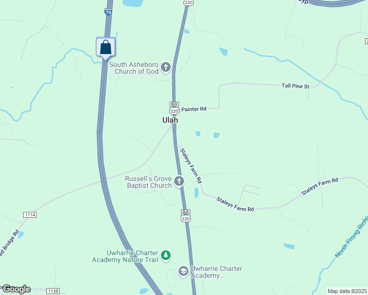 map of restaurants, bars, coffee shops, grocery stores, and more near 3452 Staleys Farm Road in Asheboro