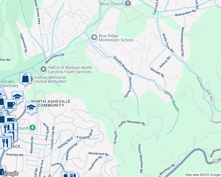 map of restaurants, bars, coffee shops, grocery stores, and more near 33 Grovepoint Way in Asheville