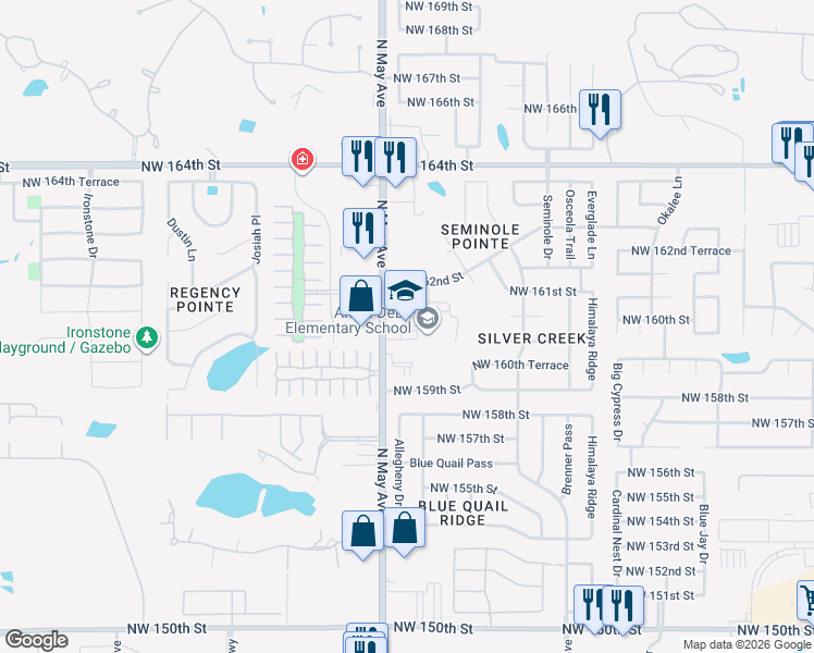 map of restaurants, bars, coffee shops, grocery stores, and more near 16060 North May Avenue in Edmond