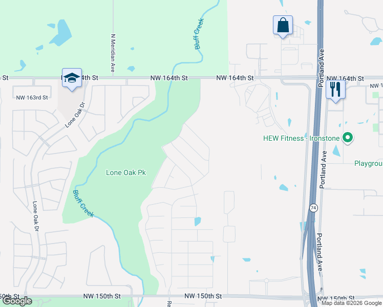 map of restaurants, bars, coffee shops, grocery stores, and more near 16400 Winding Park Drive in Edmond