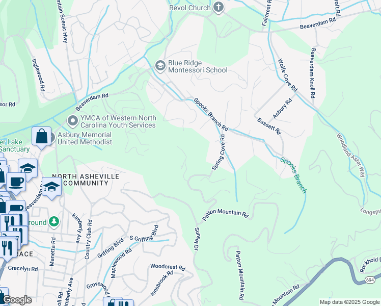 map of restaurants, bars, coffee shops, grocery stores, and more near 33 Grovepoint Way in Asheville