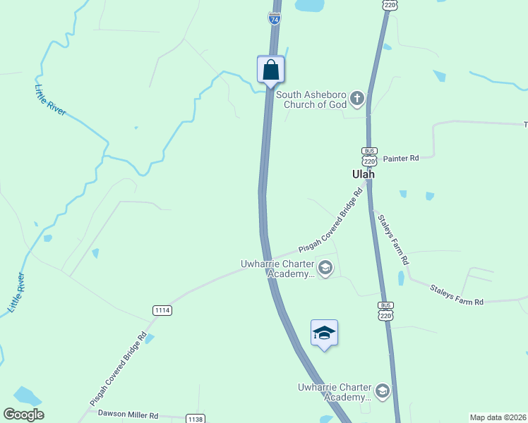 map of restaurants, bars, coffee shops, grocery stores, and more near 4404 Interstate 74 in Asheboro