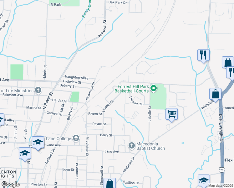 map of restaurants, bars, coffee shops, grocery stores, and more near 425 Lincoln Street in Jackson