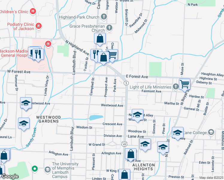 map of restaurants, bars, coffee shops, grocery stores, and more near 206 Walnut Street in Jackson